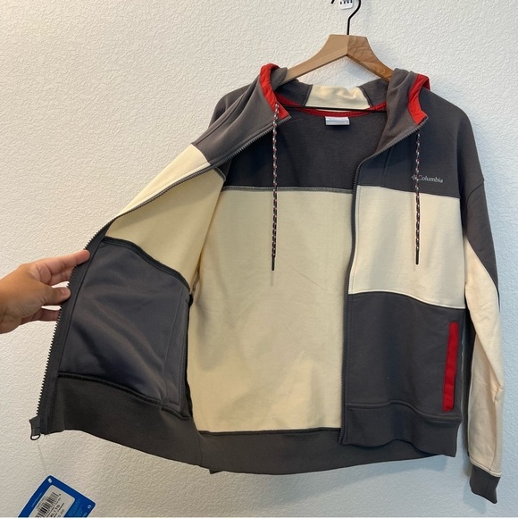 NWT Columbia Zip Up Gray Cream Red Hoodie with Logo- Size XL - Picture 9 of 16